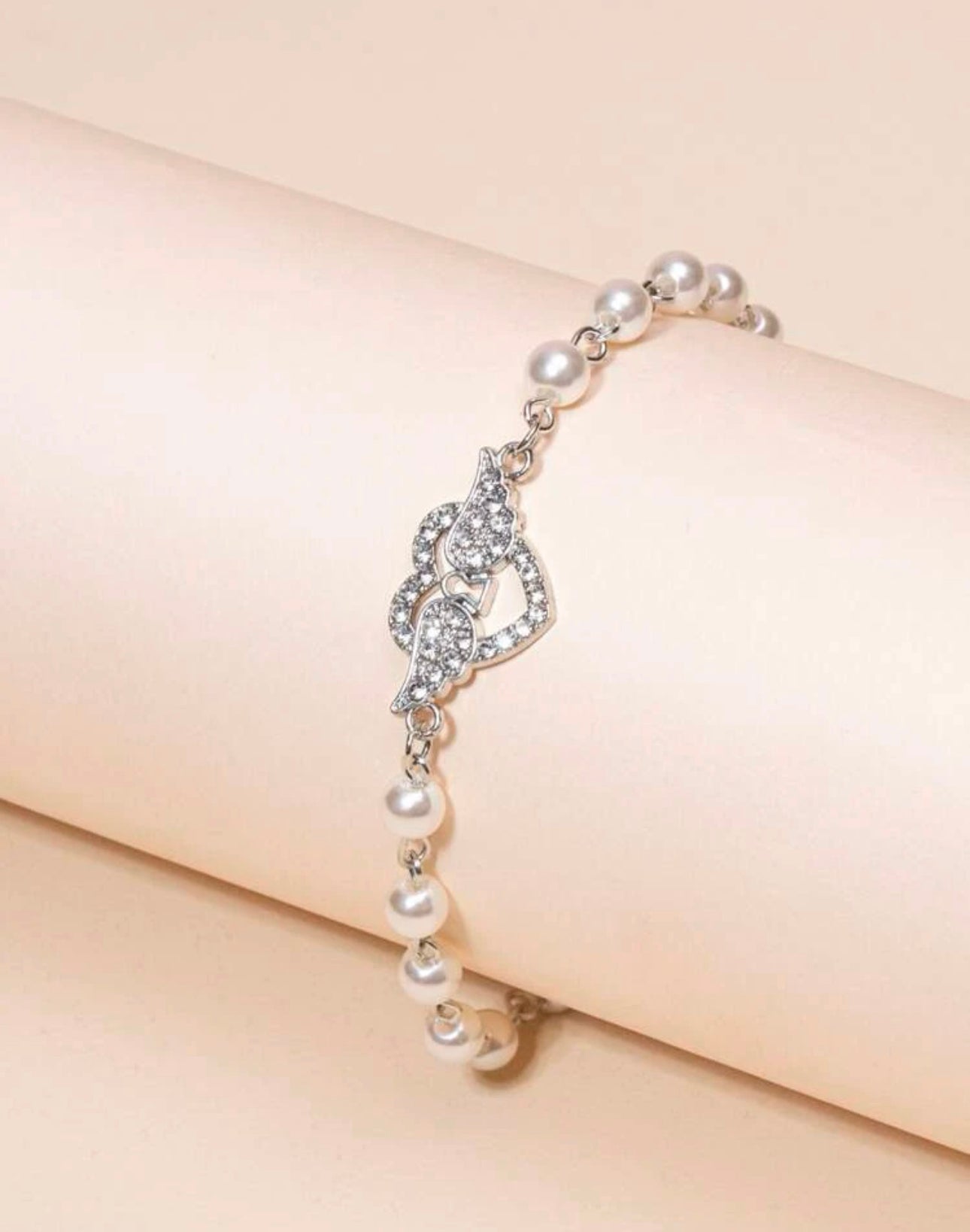 Rhinestone Love Pearl Bracelet