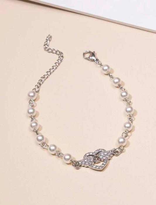 Rhinestone Love Pearl Bracelet